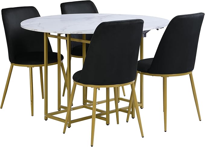 Ball & Cast Space-Saving 5-Piece Extendable Kitchen Dining Table Set w/ 4 - Image 8