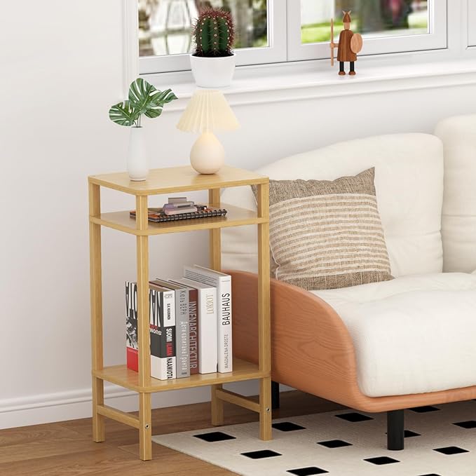 28in Tall Bamboo Side Table Set of 2, 3-Tier Small Narrow End Table - Image 4