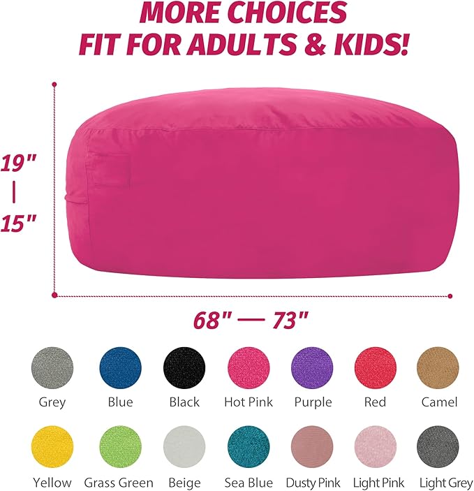 7FT Bean Bag Chair with Ultra Soft Velvet Cover Bean Bag Sofa with Memory Foam - Image 3