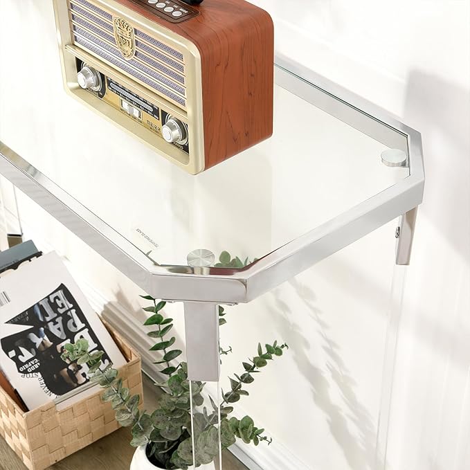 Glass Coffee Table, Acrylic Leg, Chrome Frame, Rectangular Center Table - Image 3