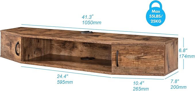 FITUEYES Floating TV Stand Wall Mounted TV Shelf Entertainment Center, Media - Image 2