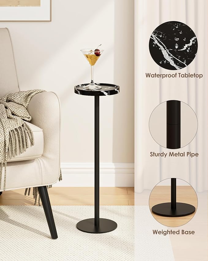 Drink Table, Small Pedestal Side Table, Round Cocktail Table, Circle Accent End - Image 4
