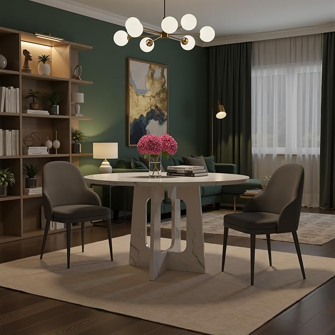 47" Round Dining Table for 4-6, Modern Small Dinner Table Farmhouse Round - Image 5