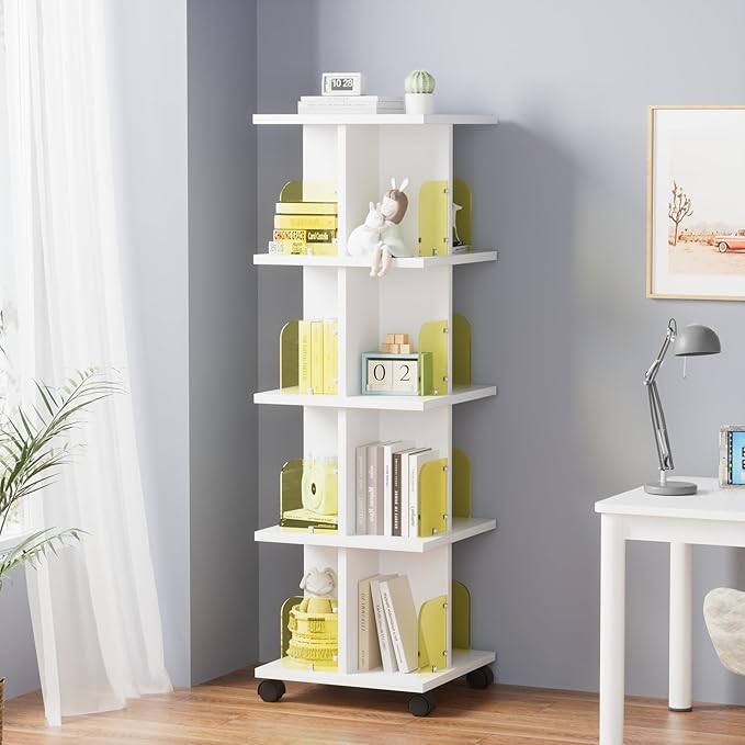 VECELO 4-Tier Rotating Bookshelf, Modern Swivel Bookcase - Image 7