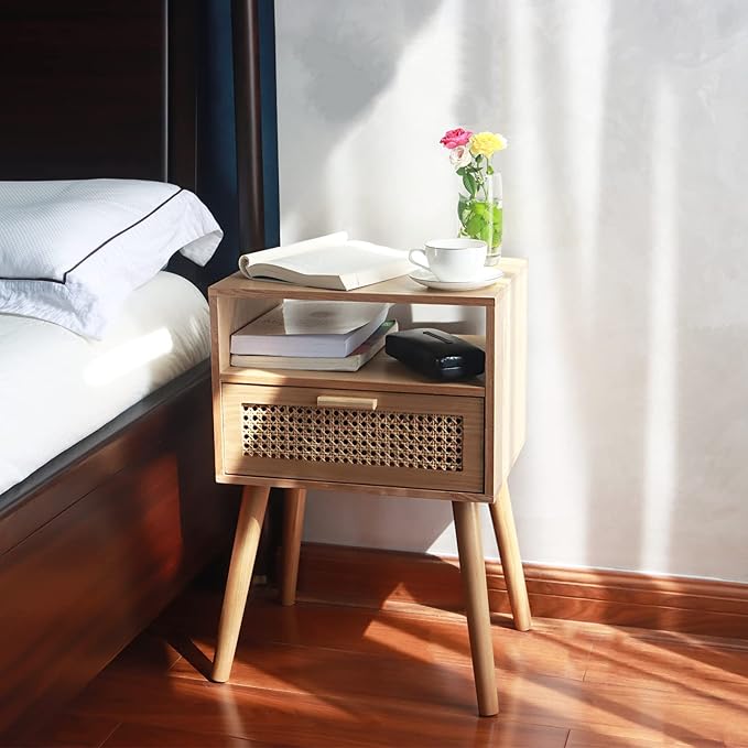 MaxSmeo Modern Nightstand Rattan Side End Table - Image 9