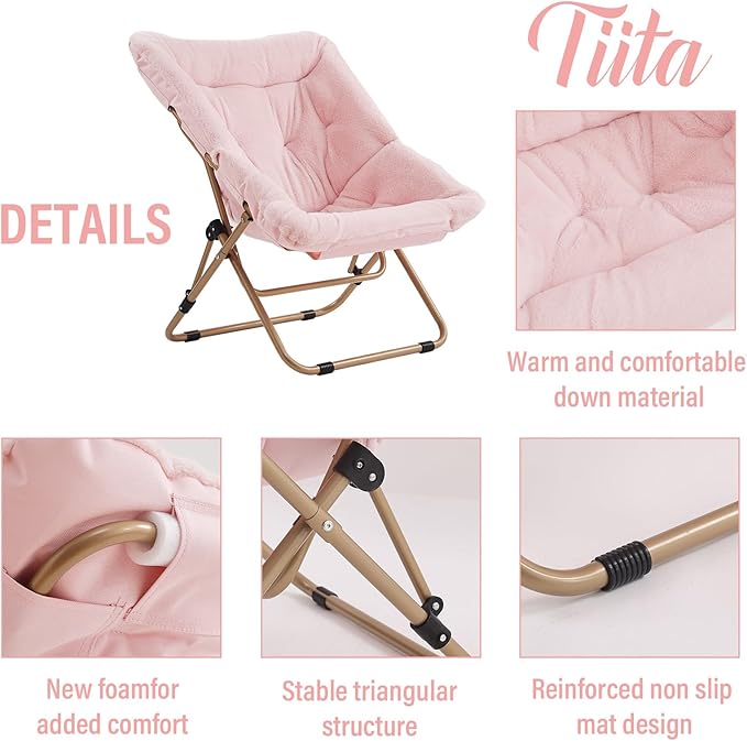 Tiita Folded Chair with Ottoman, Soft Faux Fur Oversized Folding Accent Chair - Image 4