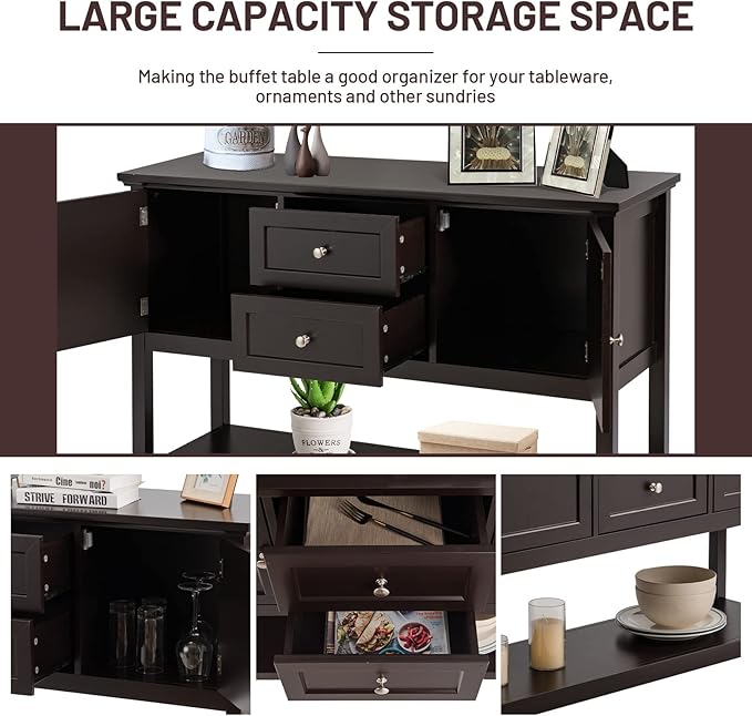 COSTWAY Buffet Sideboard, with 2 Wood Storage Drawers & Open Shelf, Console - Image 6
