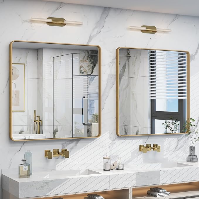 36x36 Square Gold Bathroom Mirror - Image 4