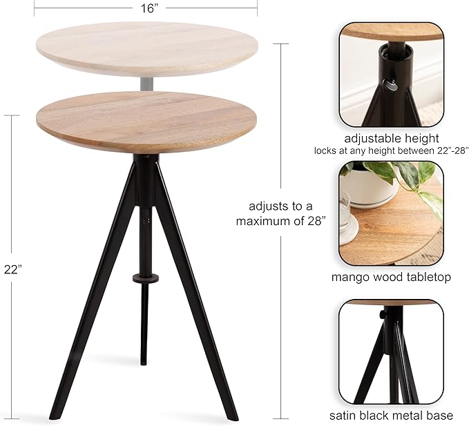 Kate and Laurel Keres Modern Adjustable-Height Round Tripod Side Table - Image 3