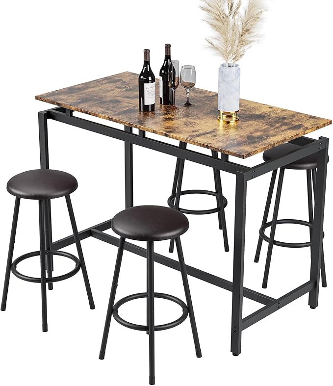 5-Piece Bar Table and Chairs Set, 47.2'' Pub Table Set - Image 9