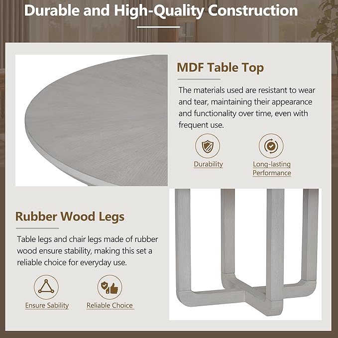 Merax 5-Piece Retro Dining Set, Round Table Top - Image 4