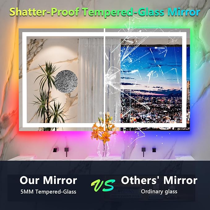 60x36 Inch RGB LED Bathroom Mirror Front Light and RGB Backlit Lighted Vanity - Image 6