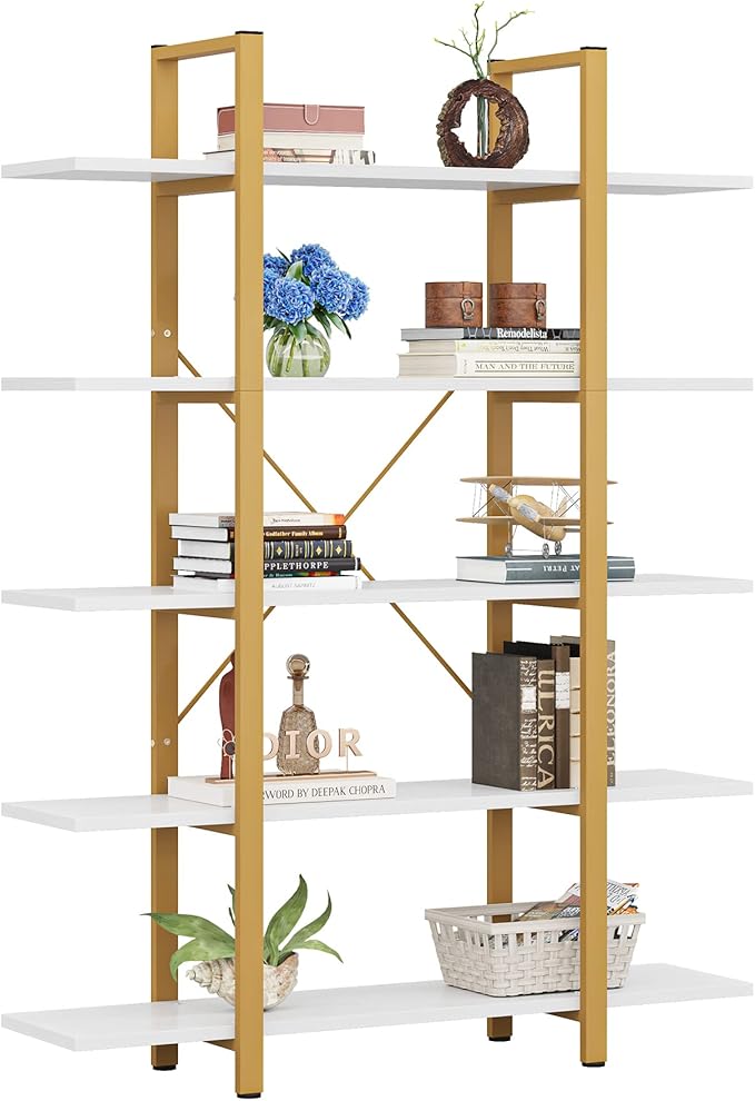 Tribesigns 5-Tier Bookshelf, Vintage Industrial Style Bookcase 70 ‘’ H x 12’’ W - Image 8
