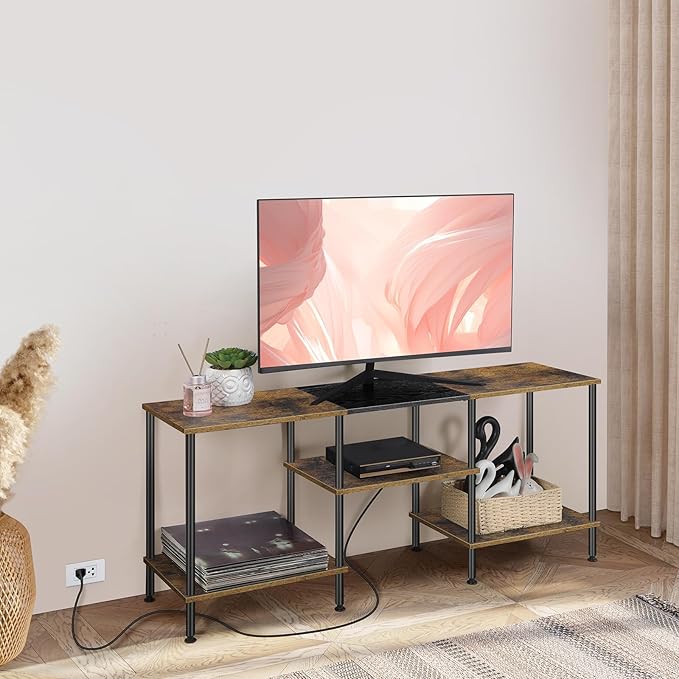 BTY Rustic TV Stand with Storage, 50 inch TV Console Table with Charging - Image 5