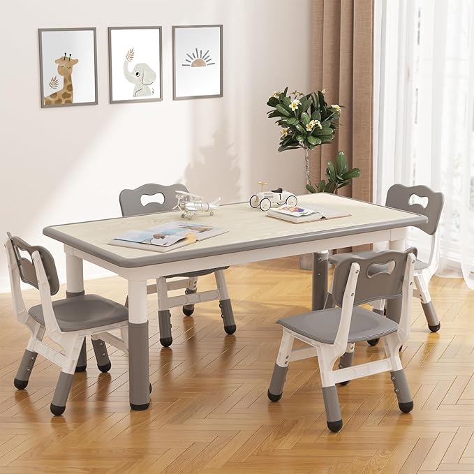 GarveeHome Kids Table and 4 Chairs Set, Height Adjustable Toddler Table and - Image 8
