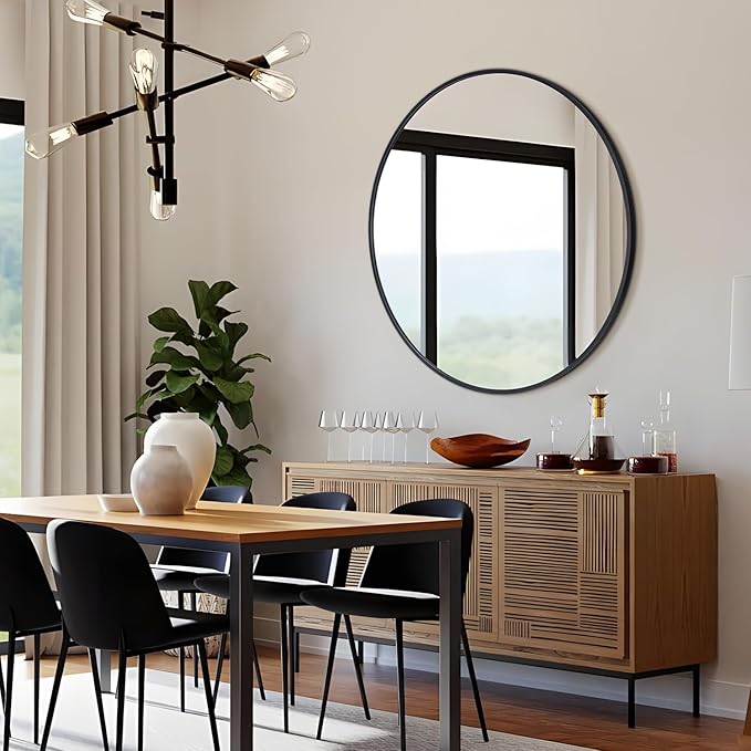 30 Inch Black Round Wall Mirror, Circle Bathroom Mirror - Image 7