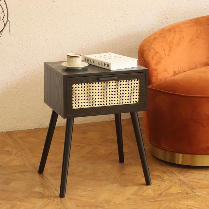 AWASEN Mid Century Modern Nightstand, Rattan Side Table - Image 4