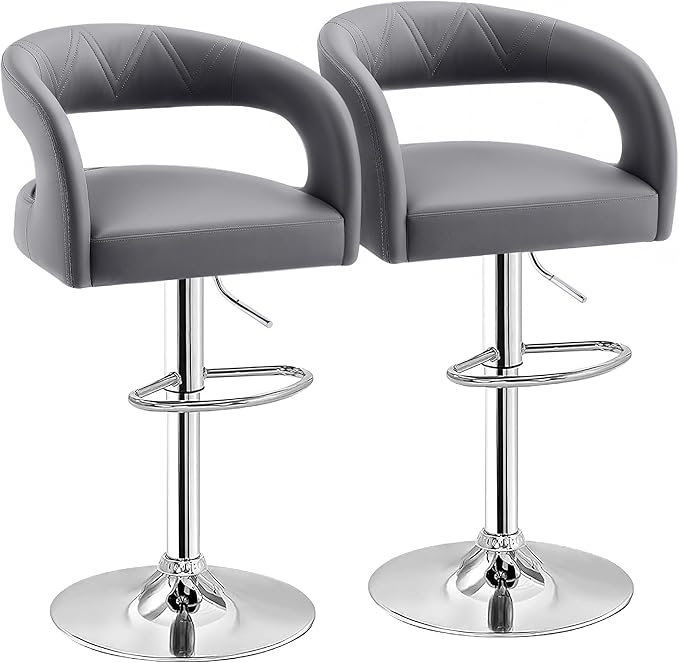 VECELO Bar Stools Set of 2 Adjustable Swivel Modern Pu Leather Barstools by VECELO