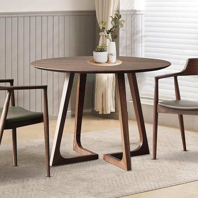 Walnut Round Dining Table for 4, 35.4" Small Wood Round Kitchen Table by JNMDLAKO