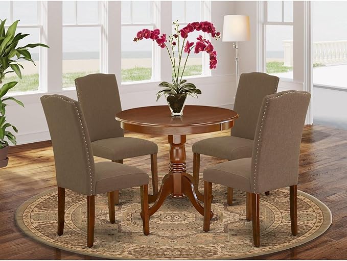 East West Furniture ANEN5-MAH-18 5 Piece Dining Table Set - Image 6