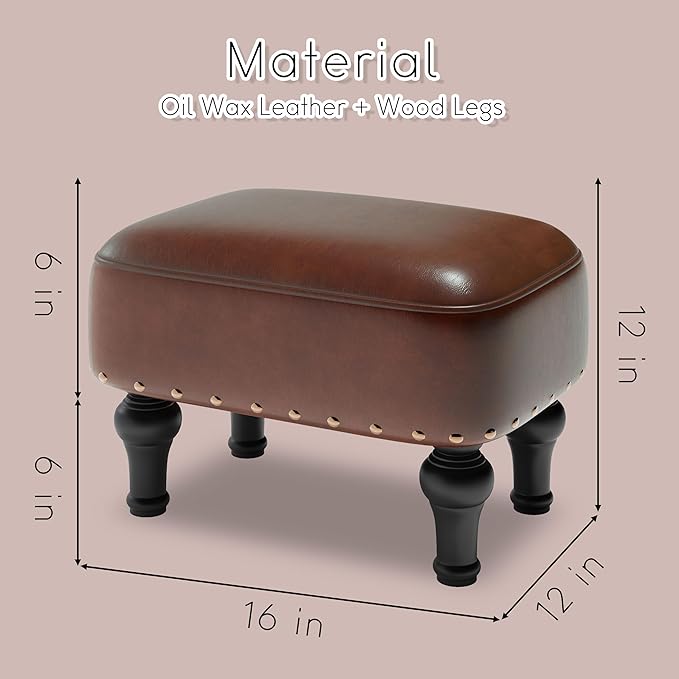 Ottoman Leather Foot Rest with Thicker Foam Padded Seat, Footstool with Wooden - Image 3