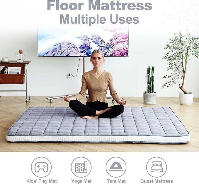 Tiita Japanese Floor Mattress Futon Mattress 4” Thick Folding Roll Up Sleeping - Image 7