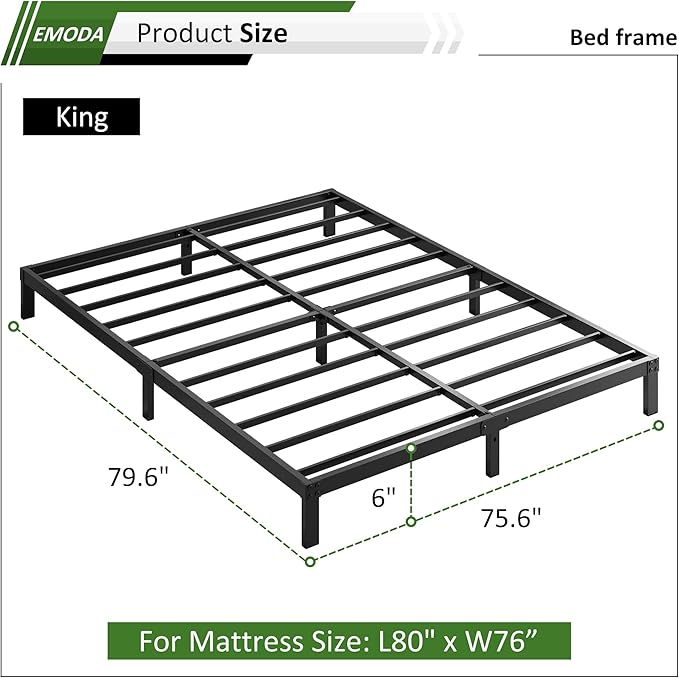EMODA 6 Inch King Bed Frame No Box Spring Needed, Heavy Duty Metal Platform - Image 3