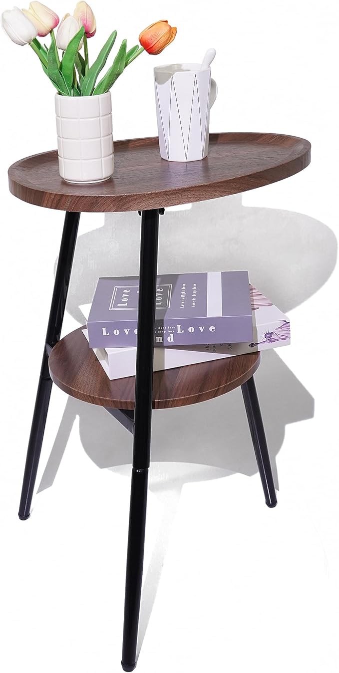 Side Table Small End Table, Oval & Round Wood Sofa Table, 2-Tier Accent Table - Image 9