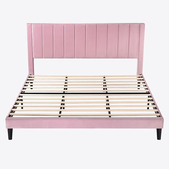 SHA CERLIN King Bed Frame/Velvet Upholstered Platform Bed Frame - Image 9