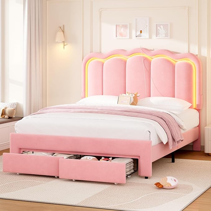 Full Upholstered LED Bed Frame by JOCOEVOL