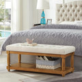 24KF Large Rectangular Upholstered Tufted Bed Bench, Linen Fabric Storage by WEMARTHOMEDECOR