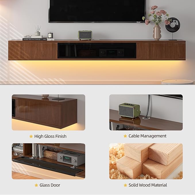 High Gloss Floating TV Stand, Under TV Floating Shelf, Floating TV Cabinet - Image 7