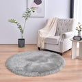 duduta Grey Faux Sheepskin Round Rug 4x4 ft, Fluffy Shag Fur Bedroom Nursery by Duduta