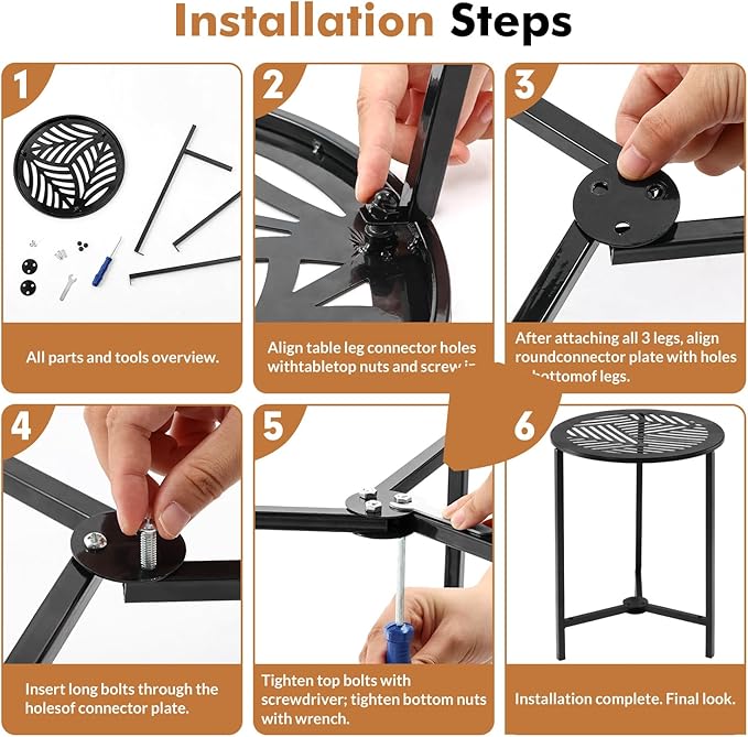 2 Packs 13" Small Metal Side Tables Indoor Black Outside End Table - Image 5