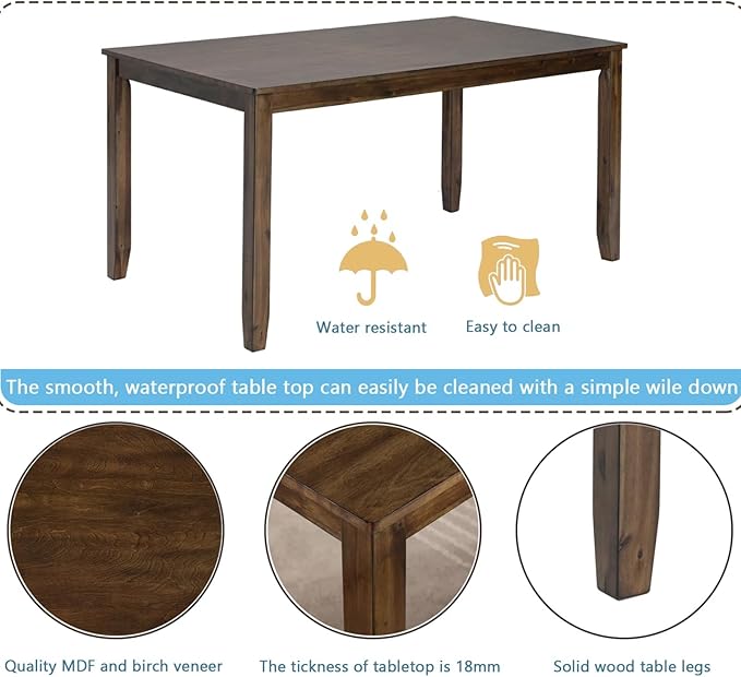 Dining Table for 4, Wooden Rectangular Kitchen Table - Image 3