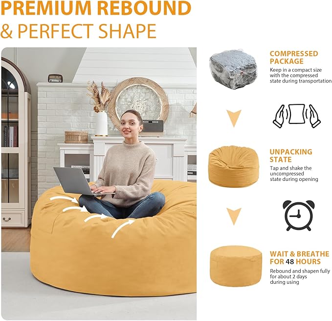 3FT Bean Bag Chair, Comfy Bean Bag Chairs - Image 6