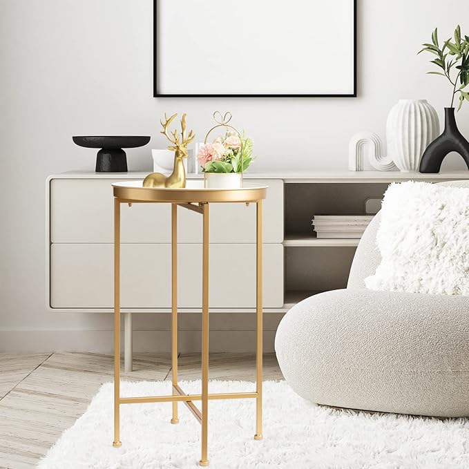 danpinera Gold Side Table, Metal Folding Black Side Table Small Round Circle - Image 6