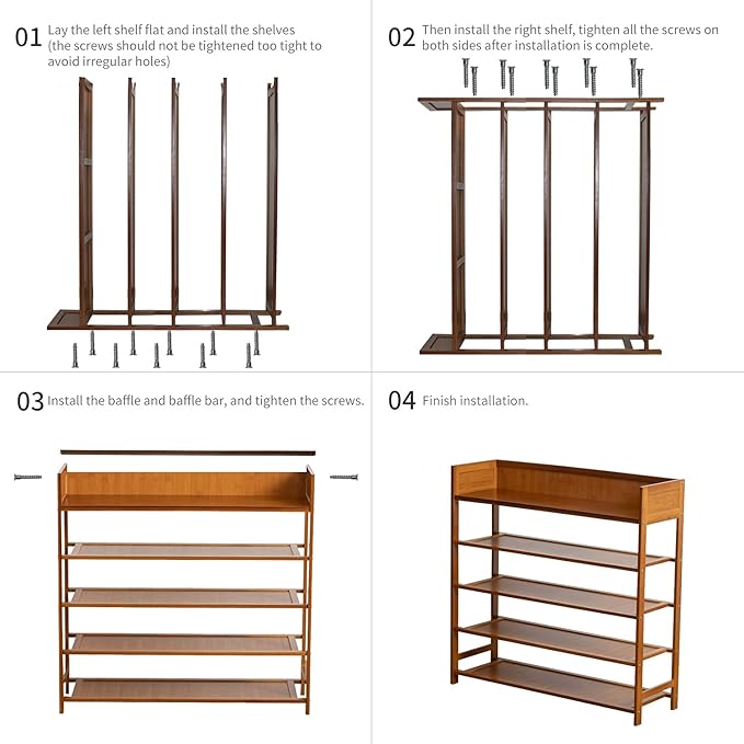 Bamboo Shoe Rack Organizer, 5 Tier Shoe Shelf Storage Organizer, - Image 5