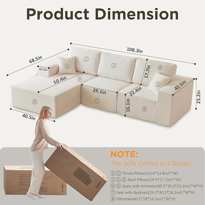 INGEROOM 108" Cloud Sectional Couch, Modular Sectional Sofa - Image 2