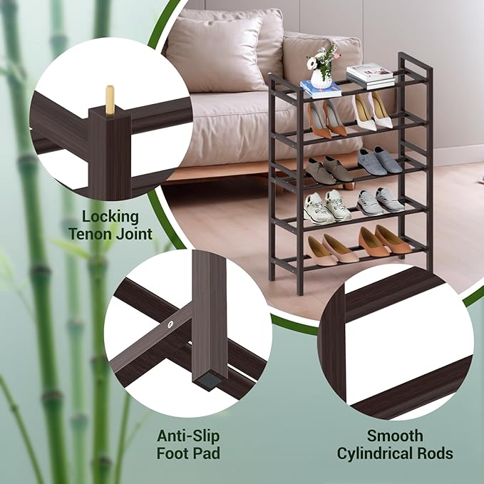 Haddockway Bamboo Shoe Rack for Closet, Free Standing Shoe Organizer - Image 8