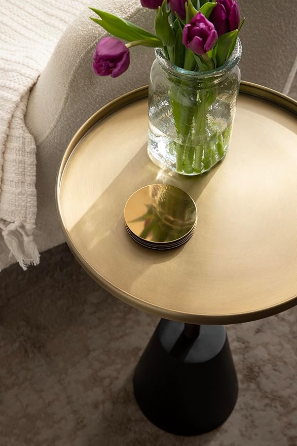 Kate and Laurel Tira Elegant Round Side Table, 14 x 24, Brass and Black - Image 4