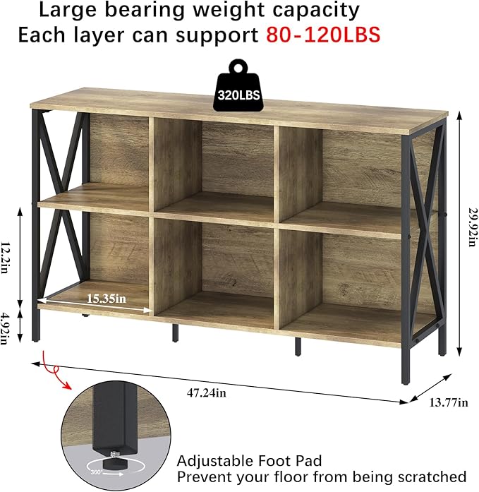 Horizontal Bookshelf Bookcase, 6 Cube Storage Organizer - Image 3