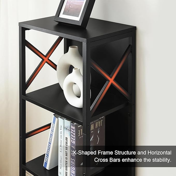 Small Bookshelf, 5 Tier Industrial Bookcase - Image 5