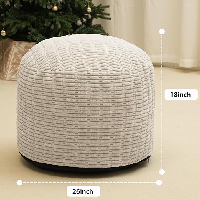Round Stuffed Pouf Ottoman for Foot Rest, Storage Ottoman Pouf Foot Stool - Image 2