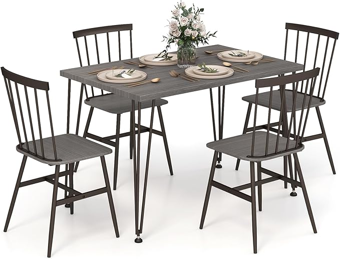 Tangkula Dining Table Set for 4, Kitchen Table and Chairs Set of 4 w/Metal Frame by TANGKULA