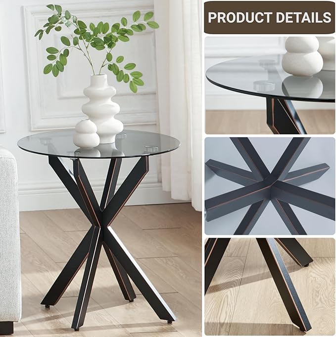 Modern Glass End Table, Small Round Side Table - Image 4