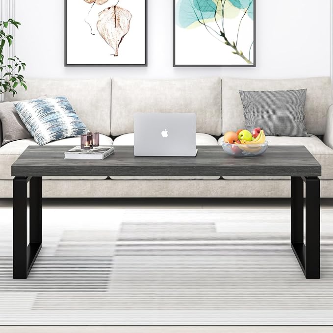 EXCEFUR Modern Coffee Table, Rustic Wood and Metal Center Table - Image 6
