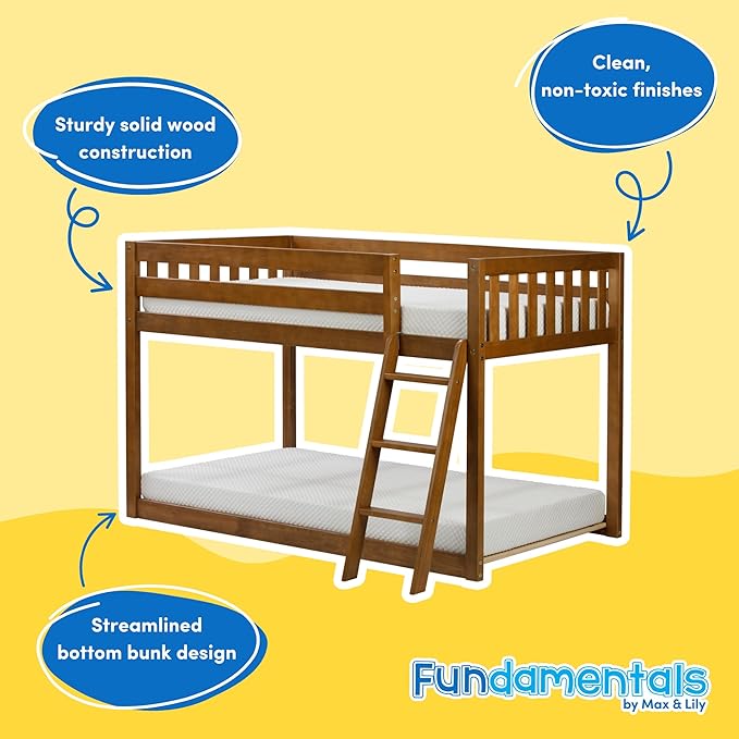 Max & Lily Fundamental Twin Low Bunk Bed, Kids Solid Wood Modern Bed Frame - Image 2