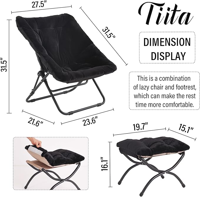 Tiita Folded Chair with Ottoman, Soft Faux Fur Oversized Folding Accent Chair - Image 3