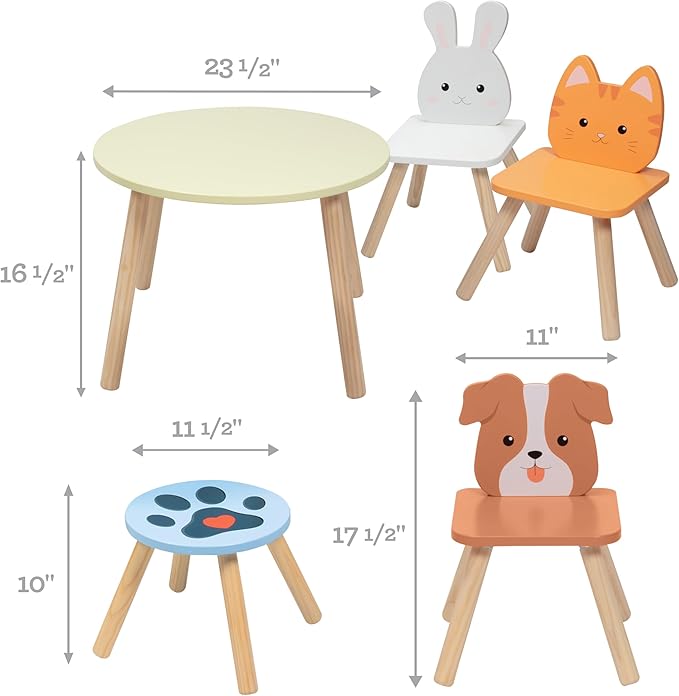 Kids Wooden Animal Table & Chair Set w 4 Seats- Puppy Kitten Bunny Plus Adult - Image 4
